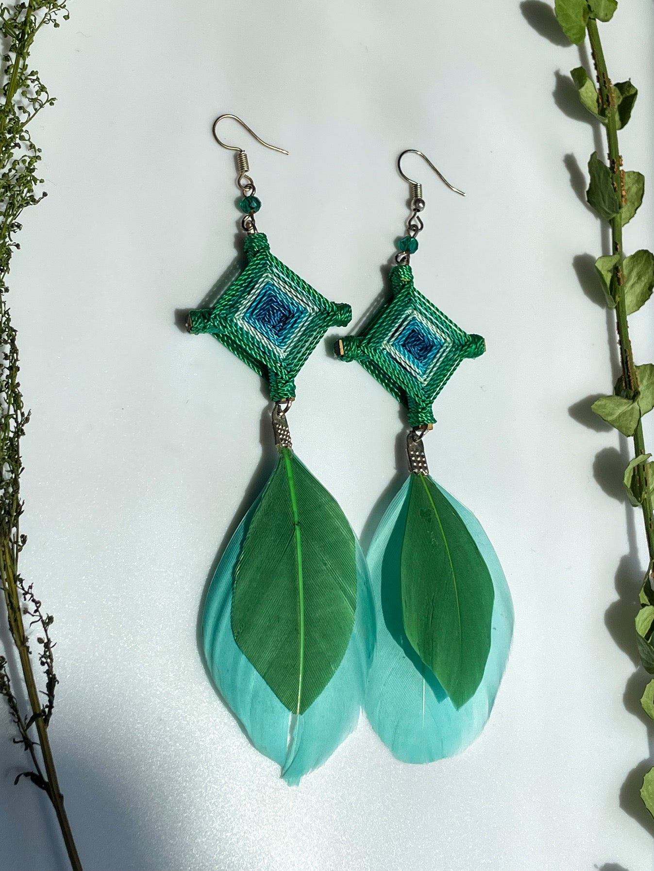 Ojo de Dios Feather Earrings