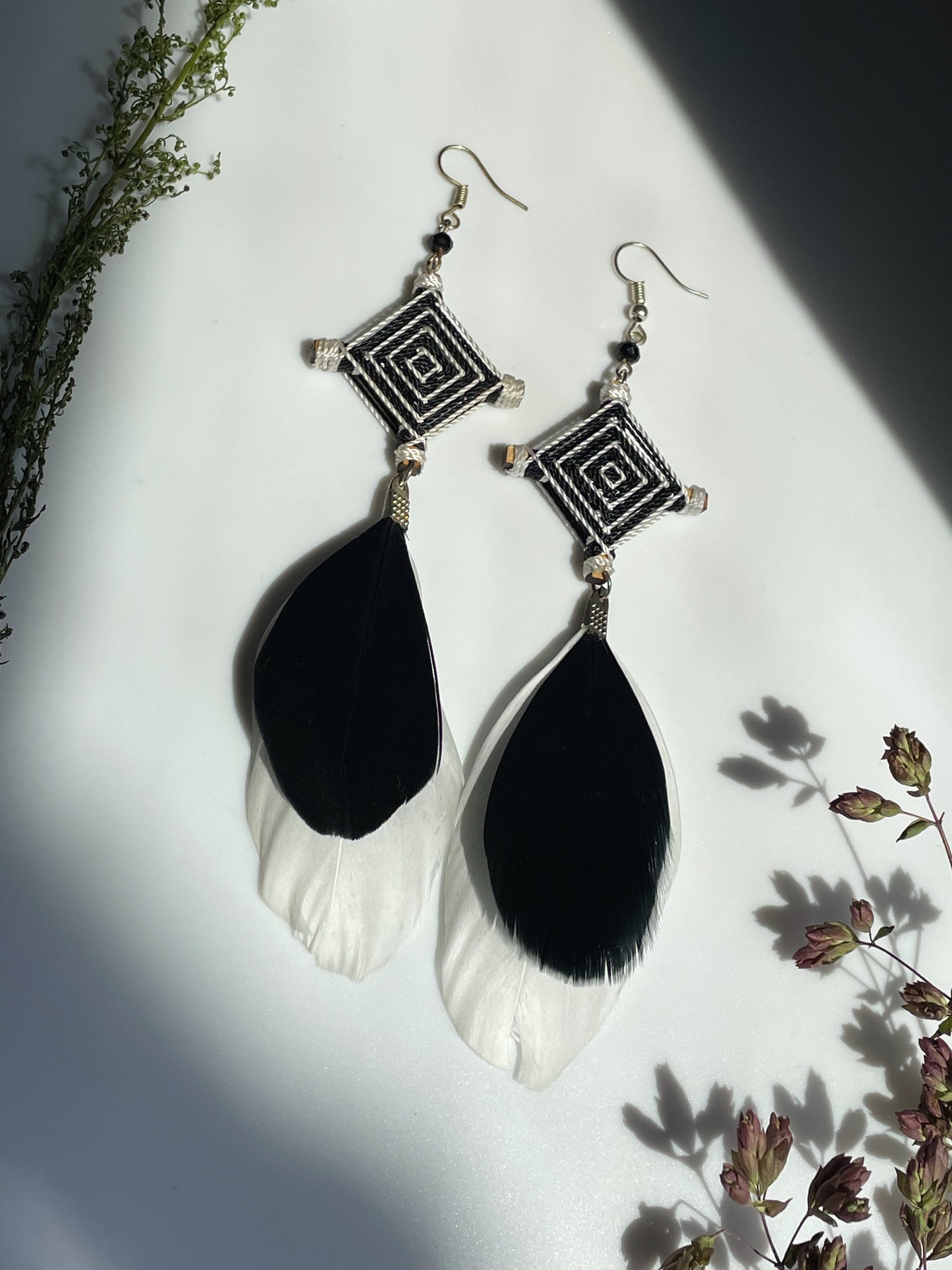 Ojo de Dios Feather Earrings