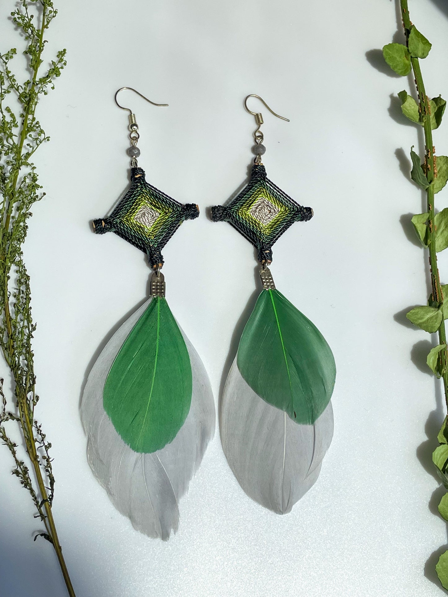 Ojo de Dios Feather Earrings