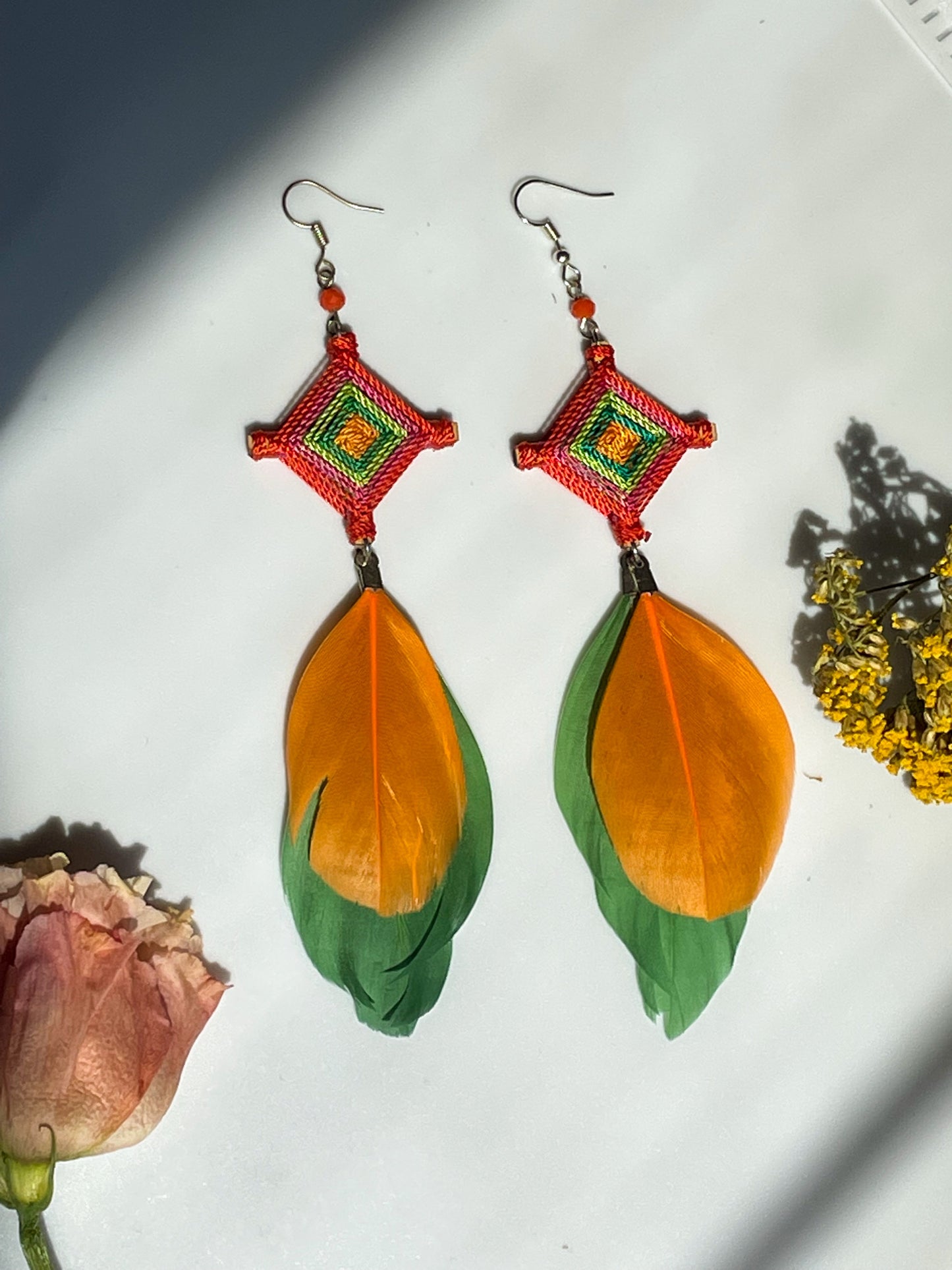 Ojo de Dios Feather Earrings
