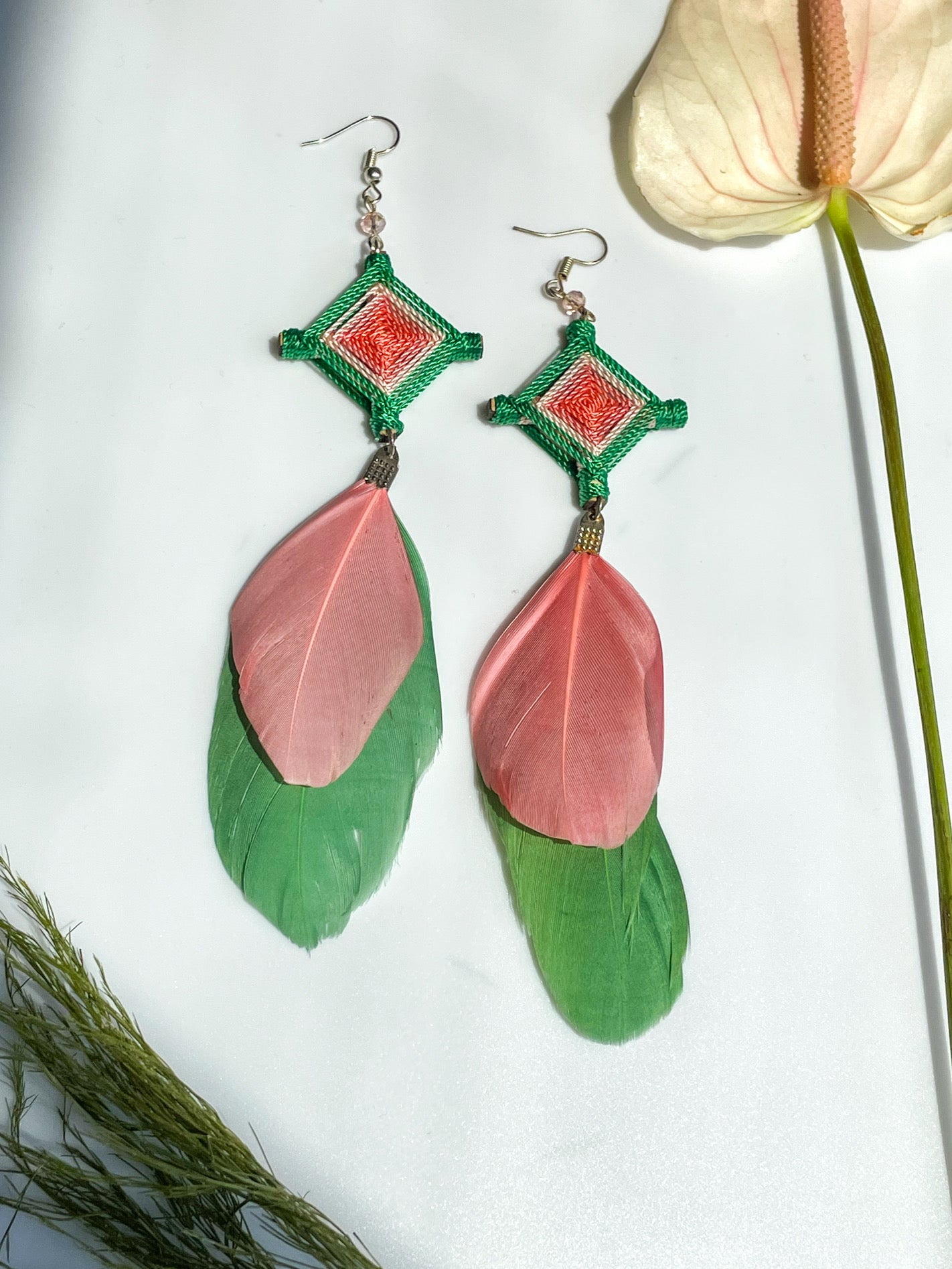 Ojo de Dios Feather Earrings