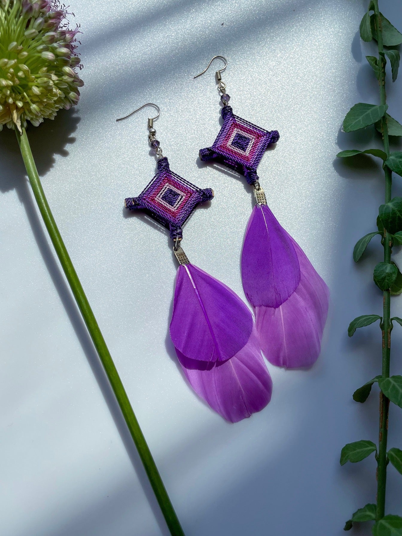 Ojo de Dios Feather Earrings