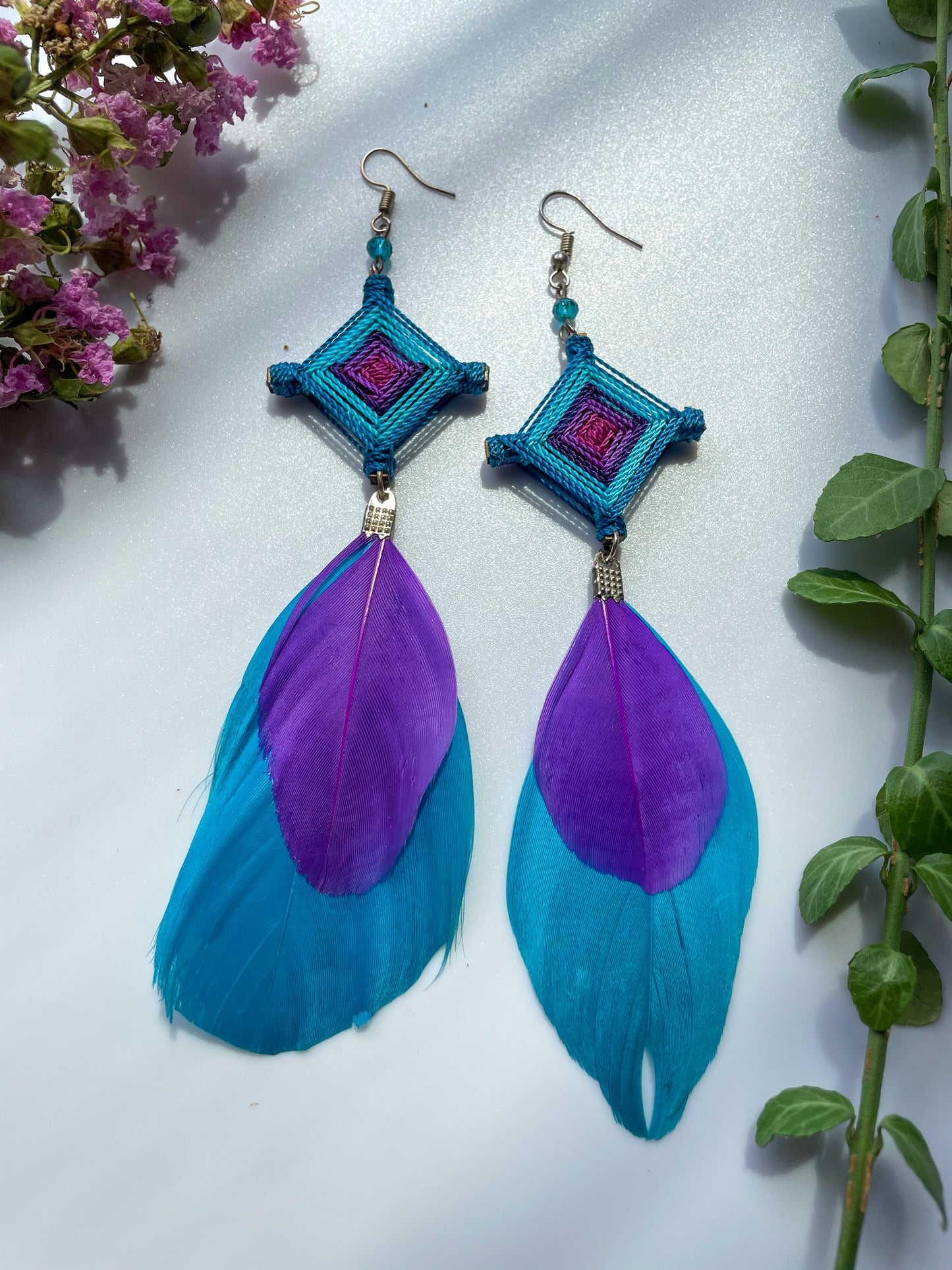 Ojo de Dios Feather Earrings