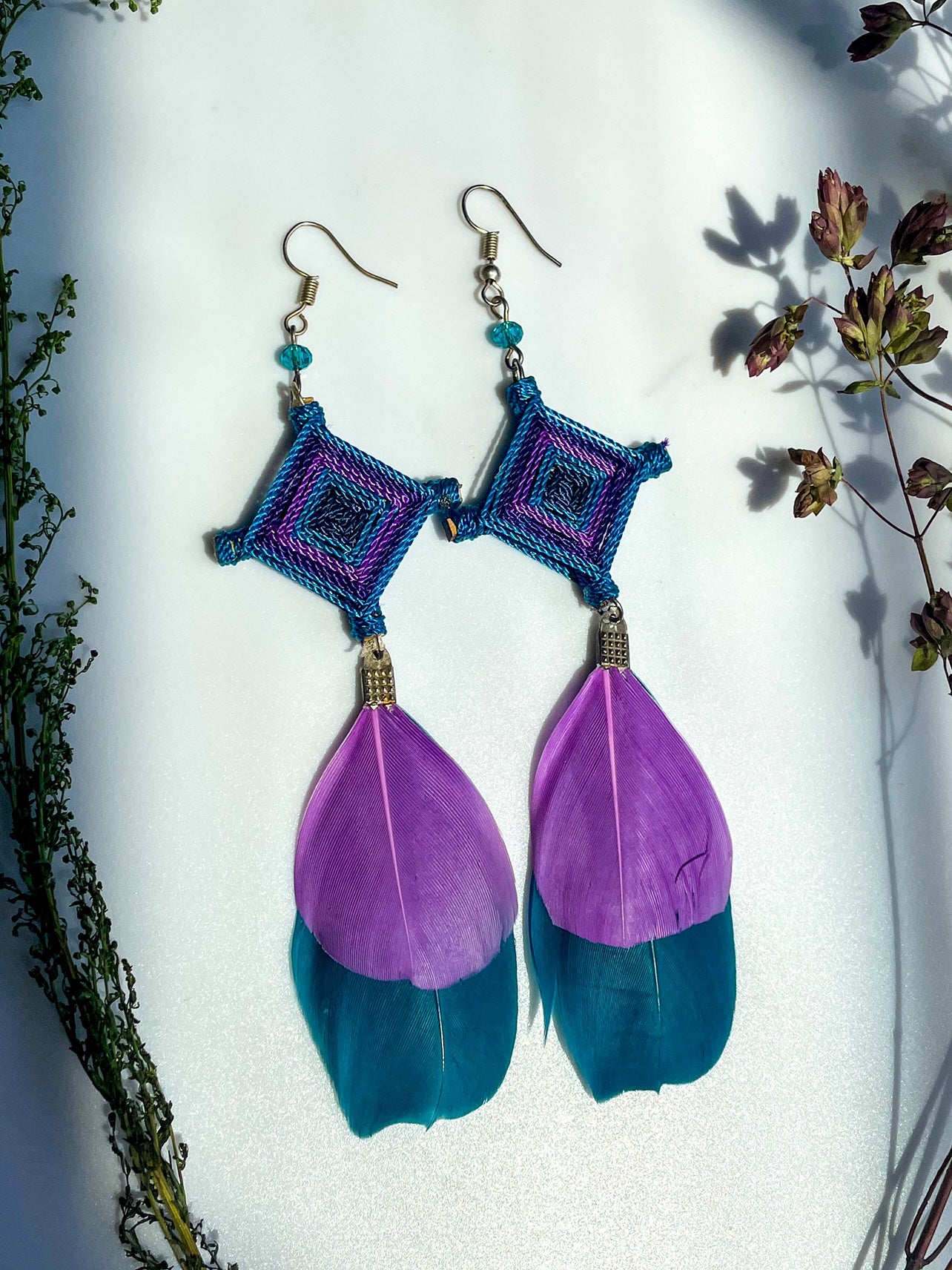 Ojo de Dios Feather Earrings