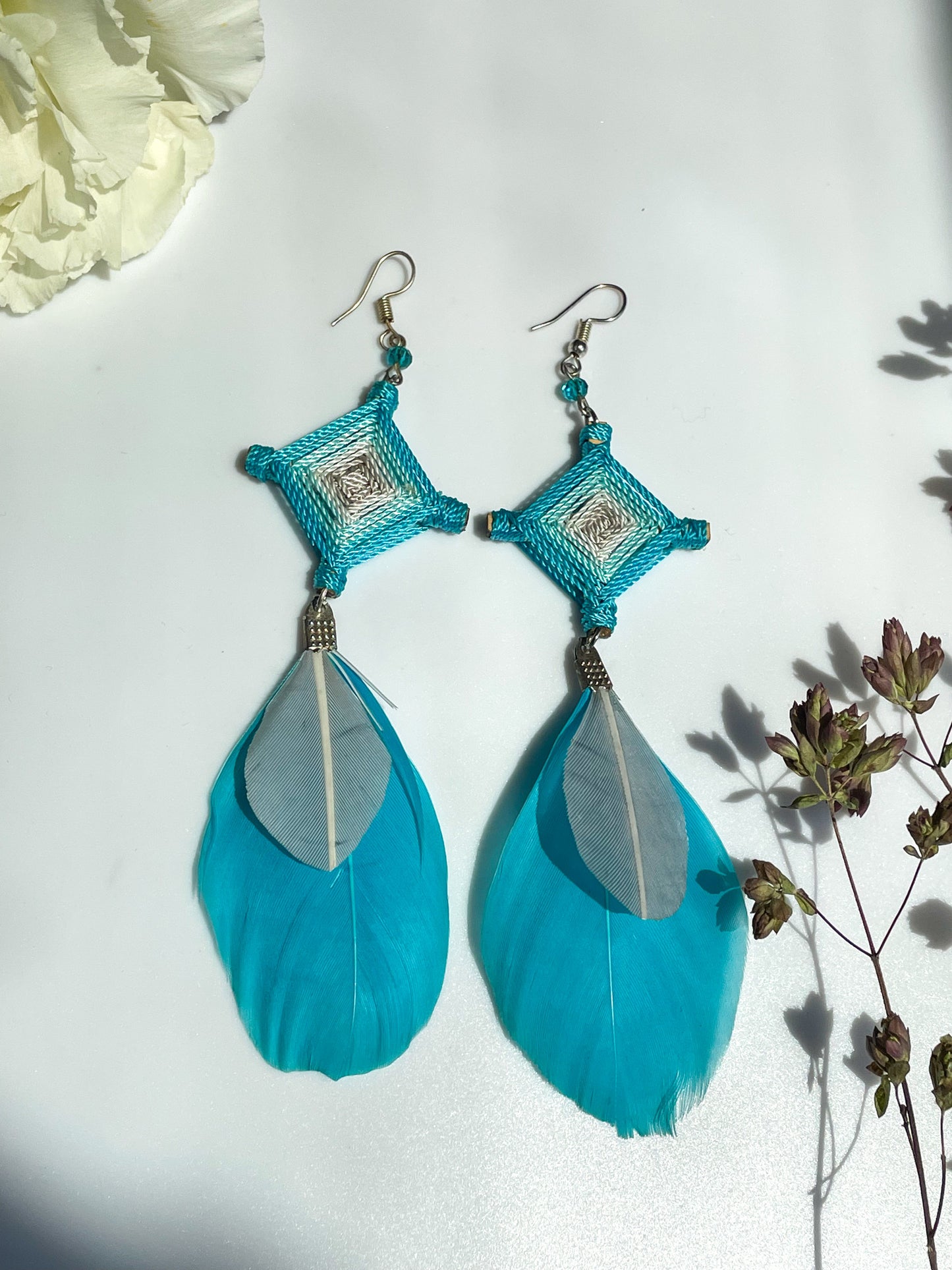 Ojo de Dios Feather Earrings