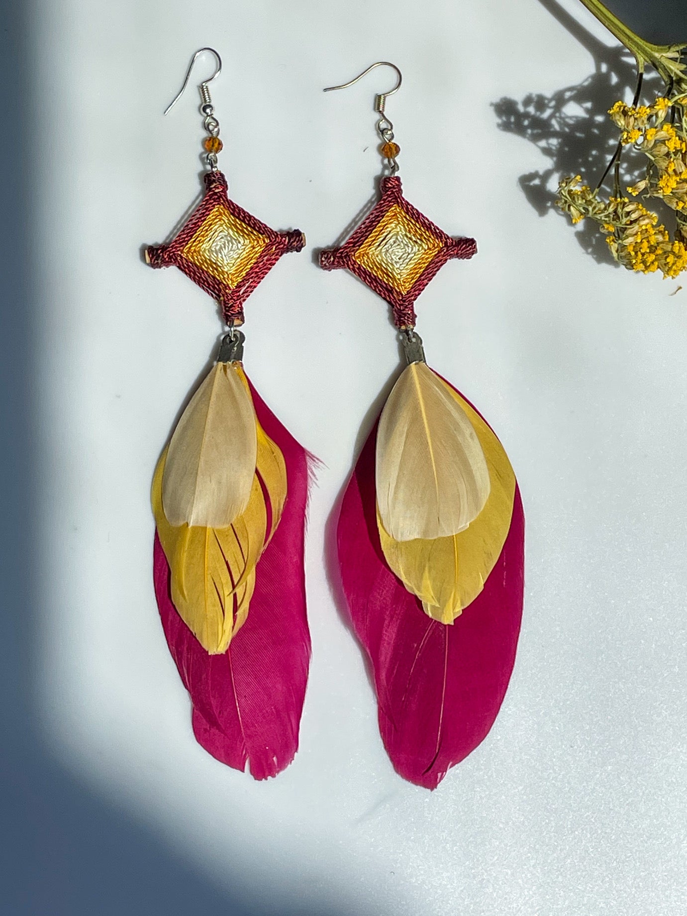 Ojo de Dios Feather Earrings